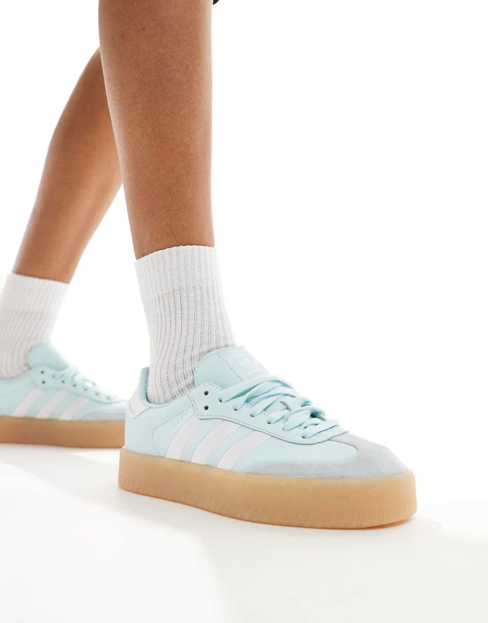 adidas Originals Sambae sneakers in light blue and white with gum sole