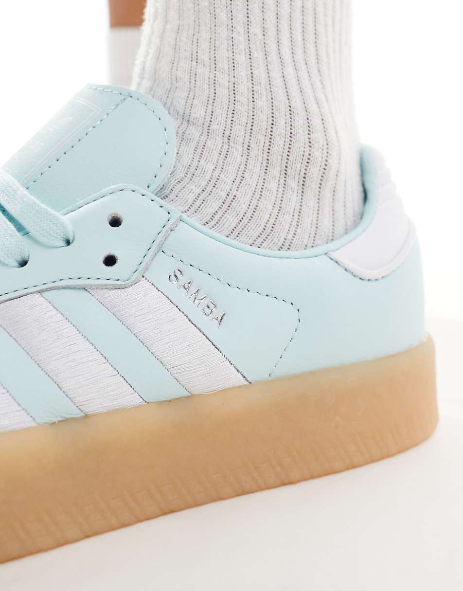 adidas Originals Sambae sneakers in light blue and white with gum sole