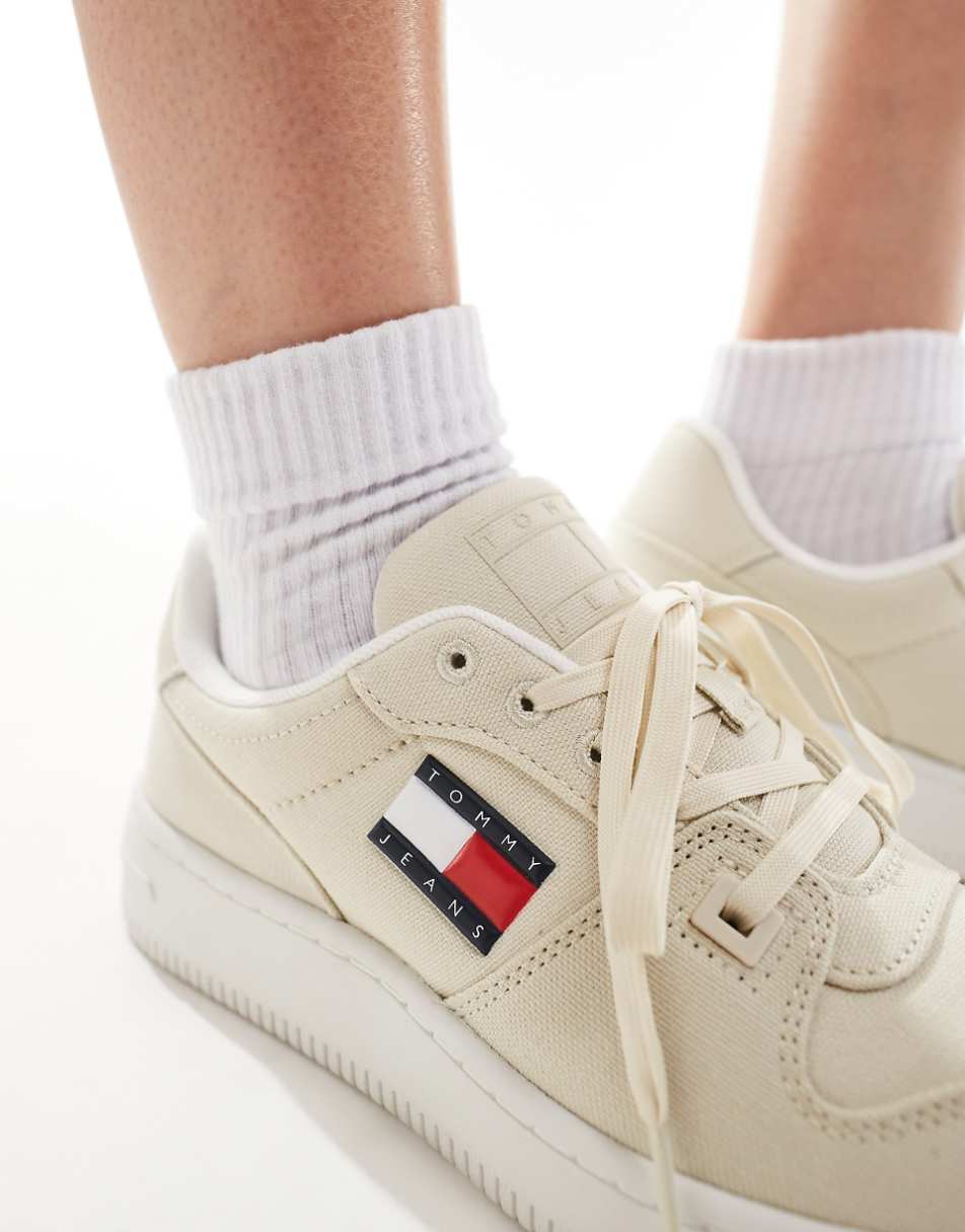 Tommy Jeans retro basket textile sneakers in beige