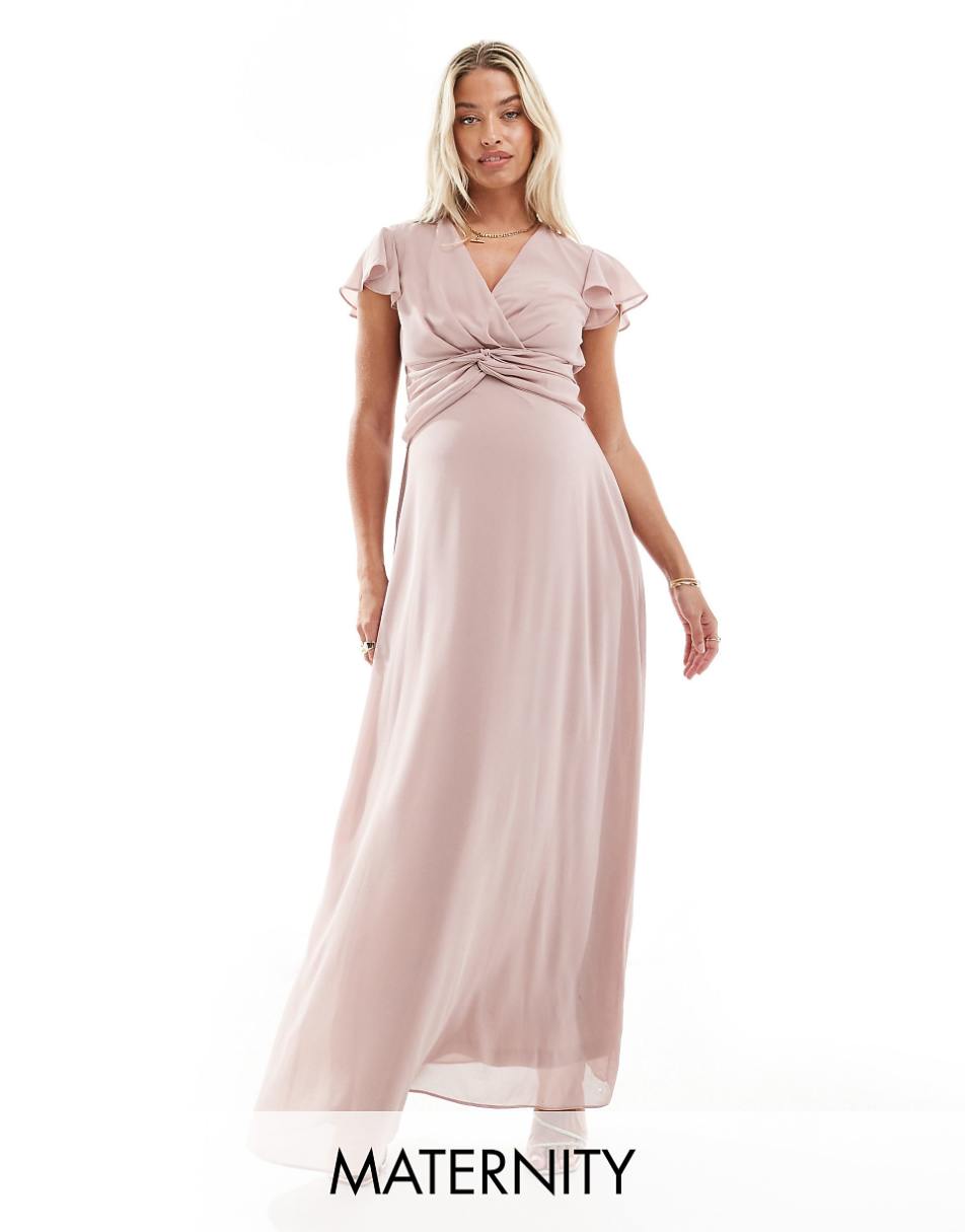 TFNC Maternity Bridesmaid wrap front maxi dress in soft pink