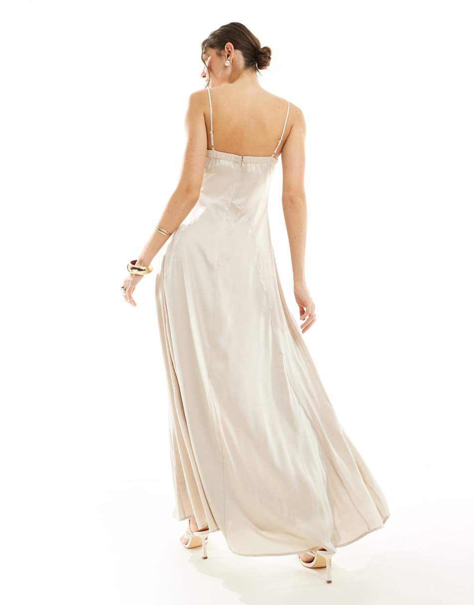 TFNC Bridesmaid satin cami strap maxi dress in champagne