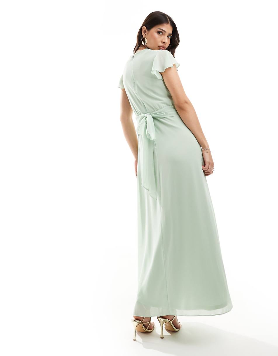 TFNC Bridesmaid wrap front maxi dress in fresh mint