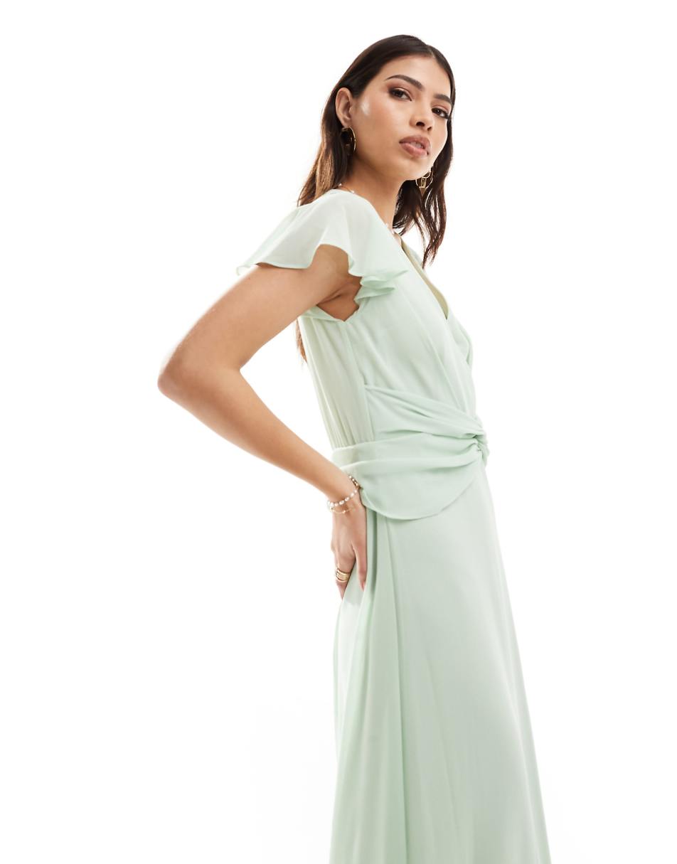 TFNC Bridesmaid wrap front maxi dress in fresh mint