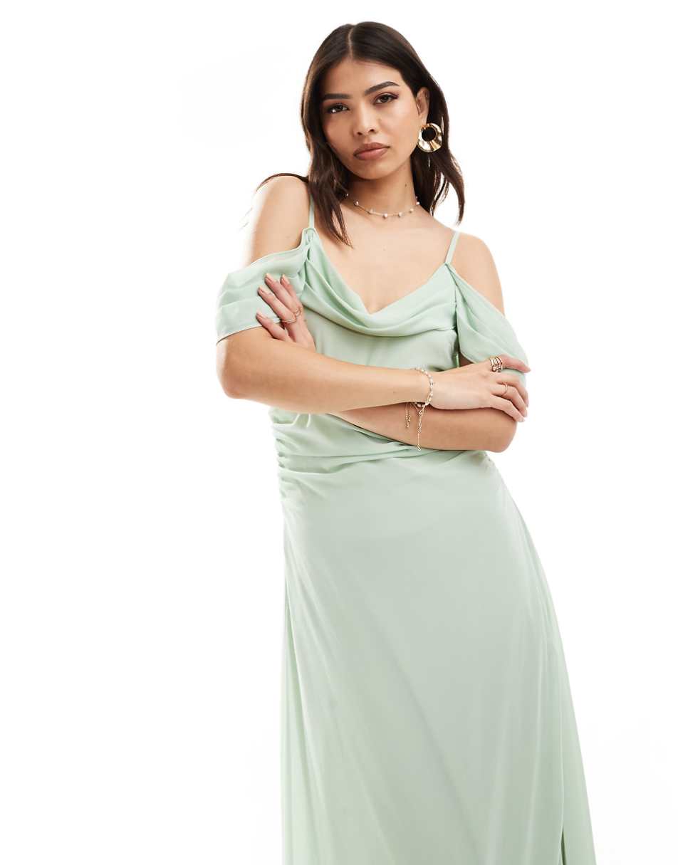 TFNC Bridesmaid chiffon cold shoulder maxi dress in fresh mint