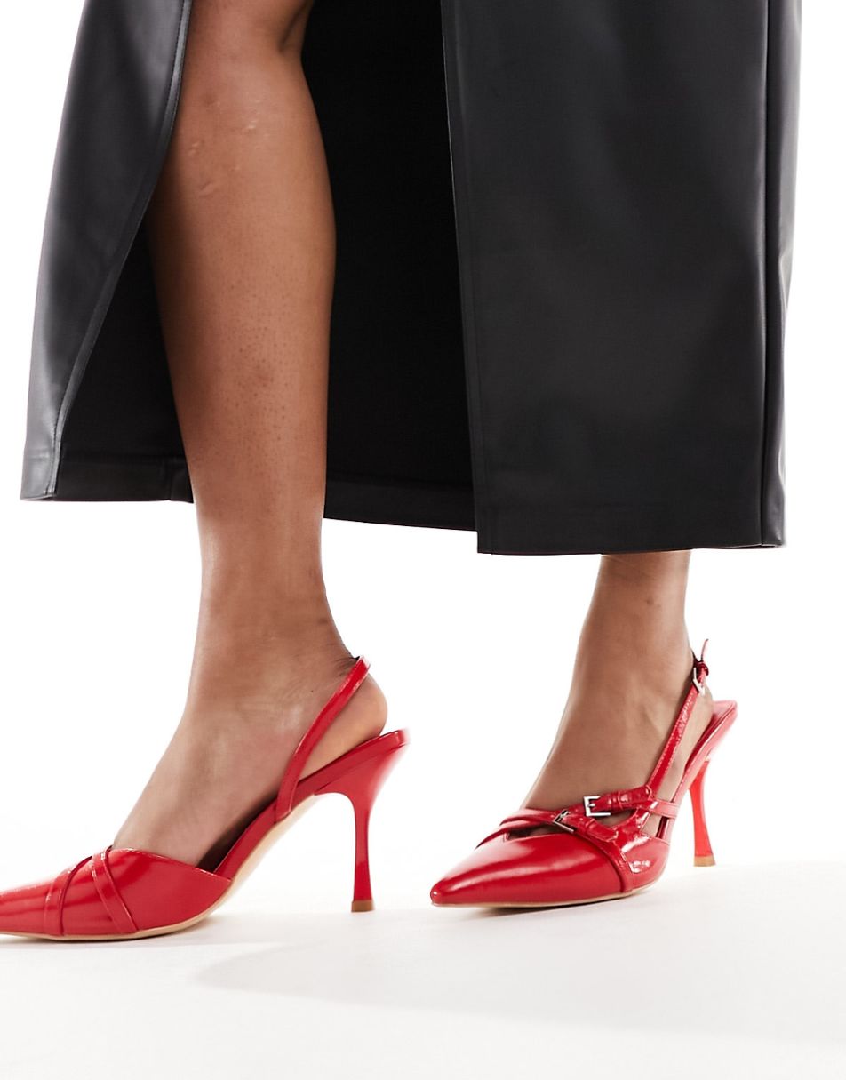 Public Desire Wide Fit smoosh front strap heeled shoes in red