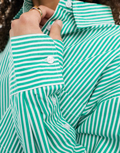 French Connection Alissa cropped shirt in green and cream stripes