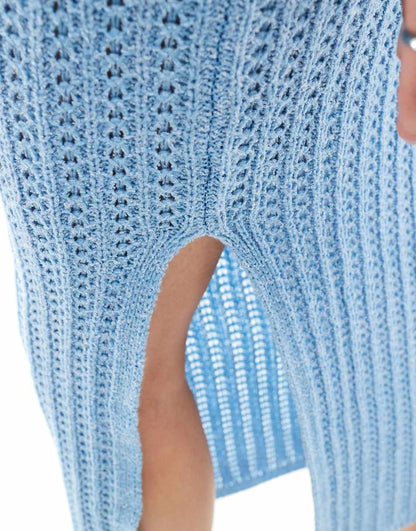 ASOS DESIGN Tall knit midi skirt in open stitch in blue - part of a set