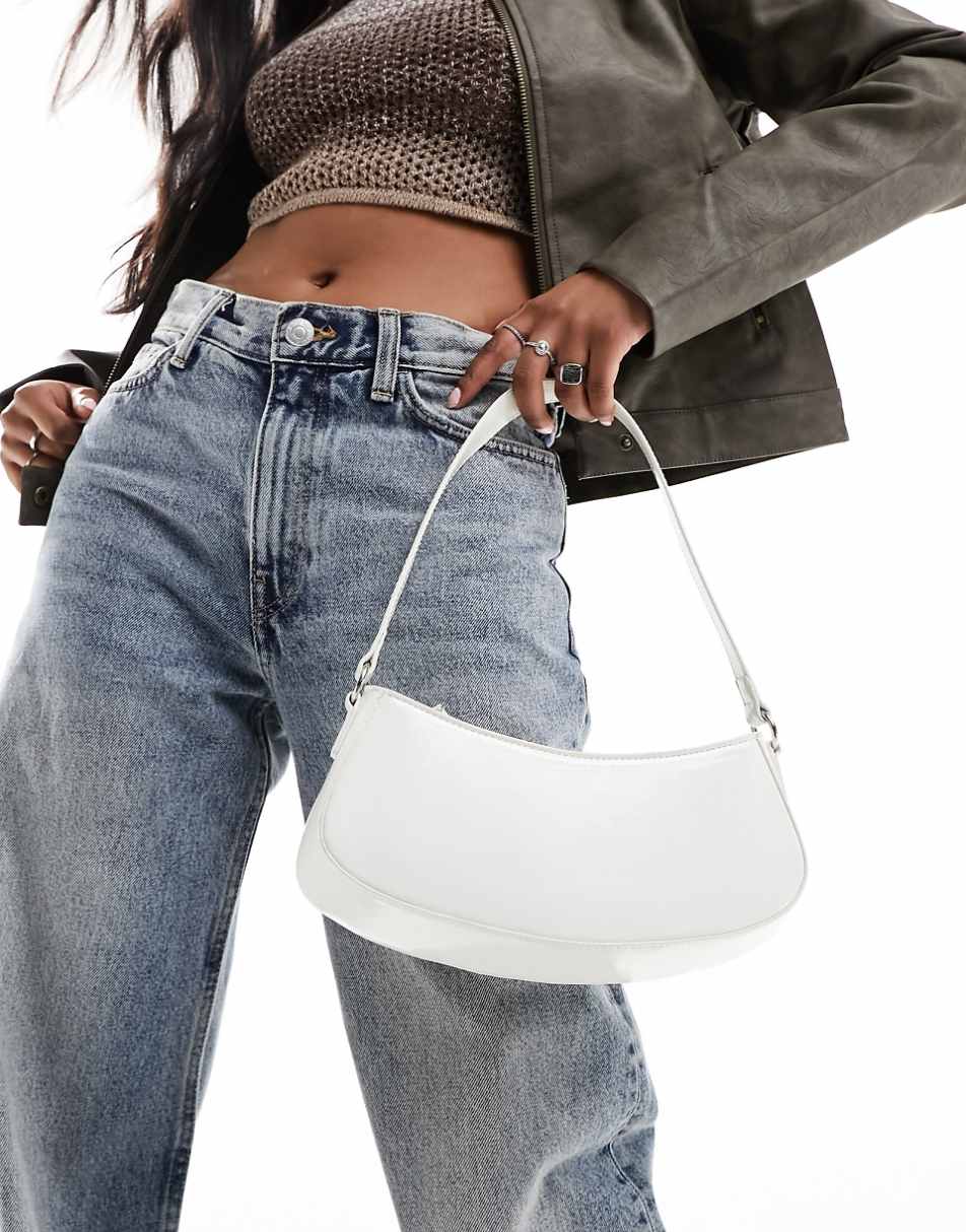 ASOS DESIGN hi-shine curved base shoulder bag in white