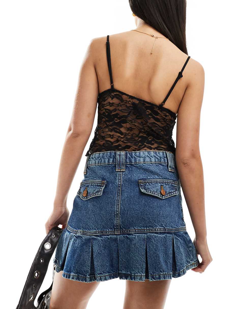 Reclaimed Vintage pleated denim western mini skirt