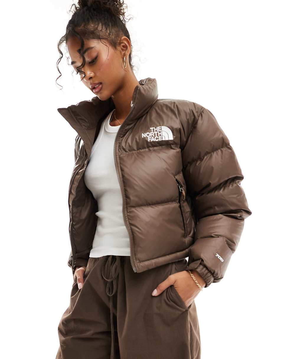 The North Face Nuptse cropped down puffer jacket in smokey brown