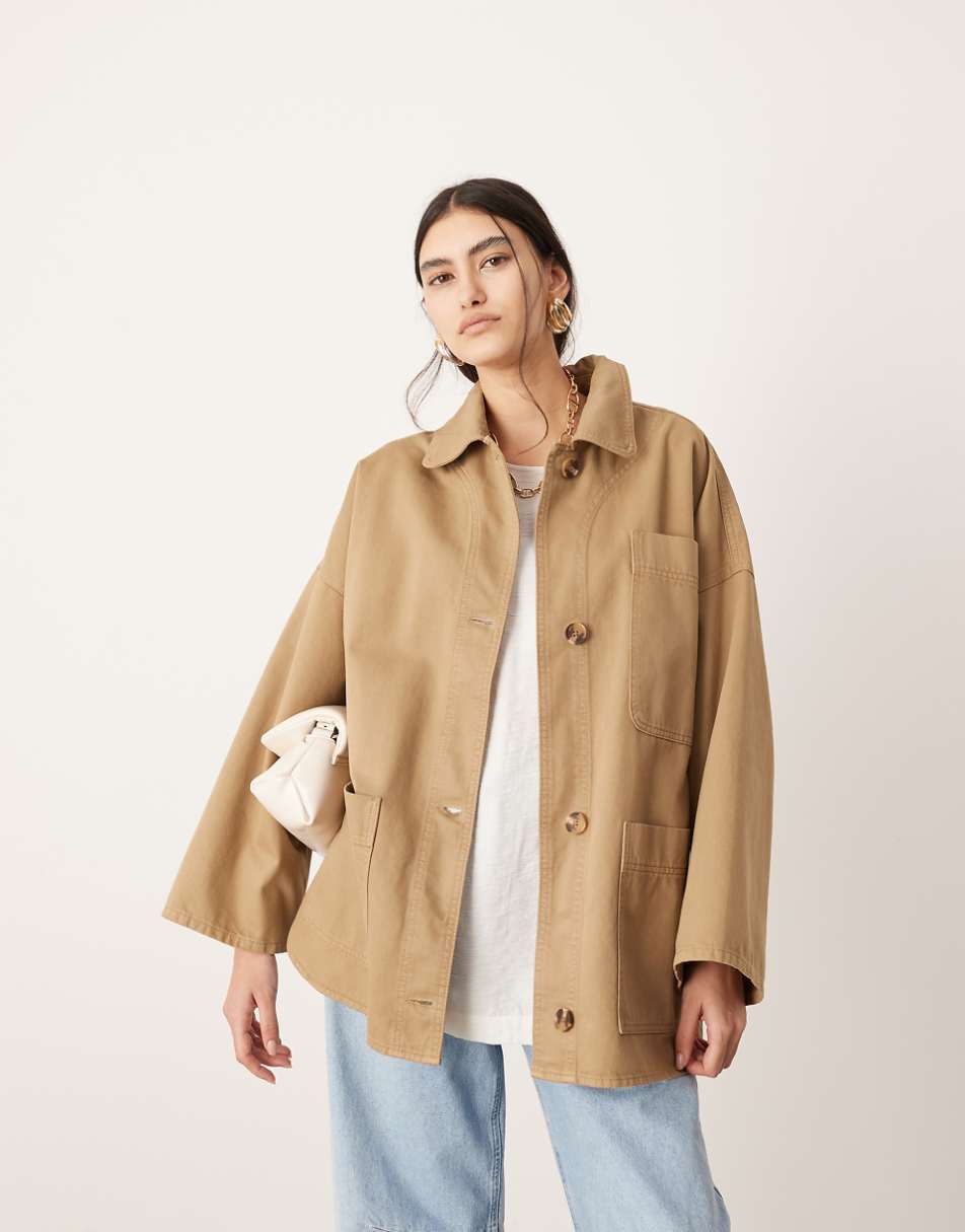 ASOS EDITION oversized mansy shacket in stone