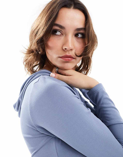 Monki shrunken hoodie top in blue