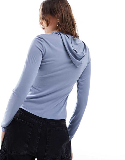 Monki shrunken hoodie top in blue