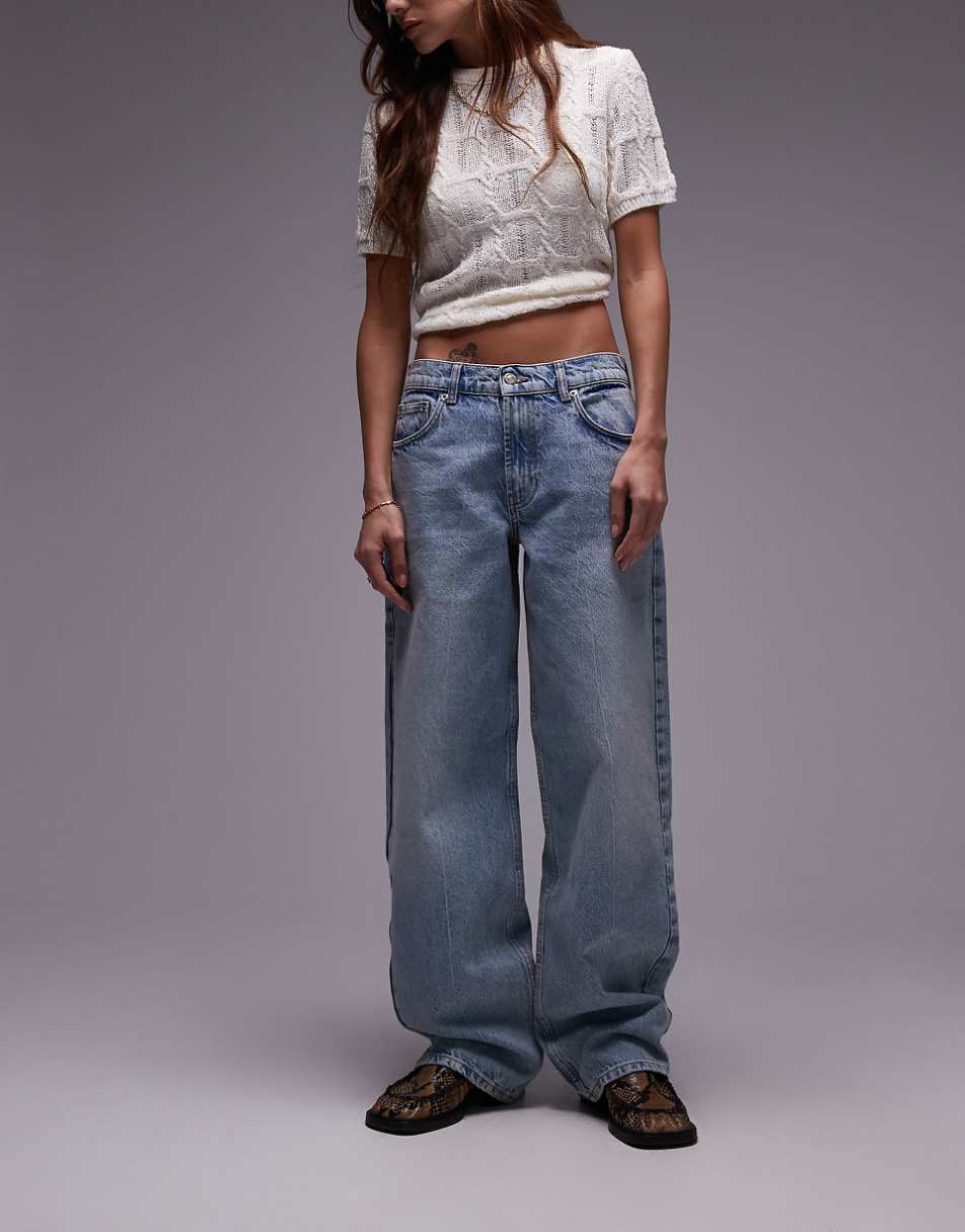 Topshop low rise cinch back jeans in bleach