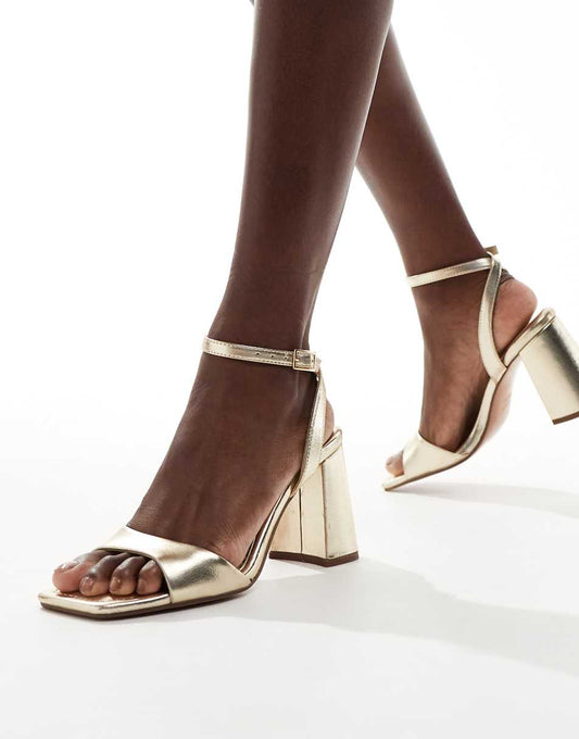 ASOS DESIGN Hotel barely there block heeled sandals in gold