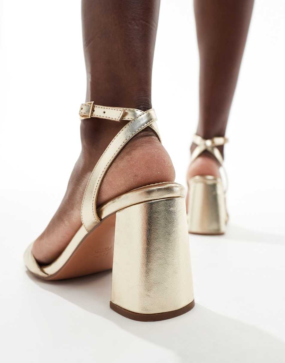 ASOS DESIGN Hotel barely there block heeled sandals in gold