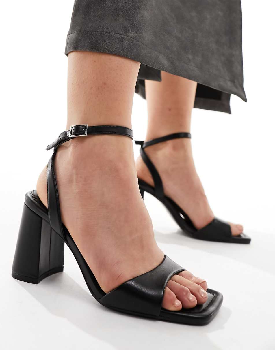 ASOS DESIGN Hotel barely there block heeled sandals in black PU