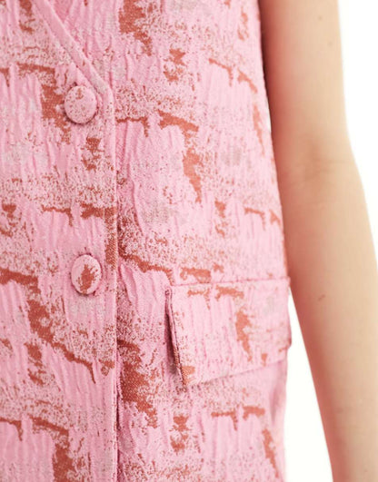 Ghospell jacquard mini pinafore dress in pink and red