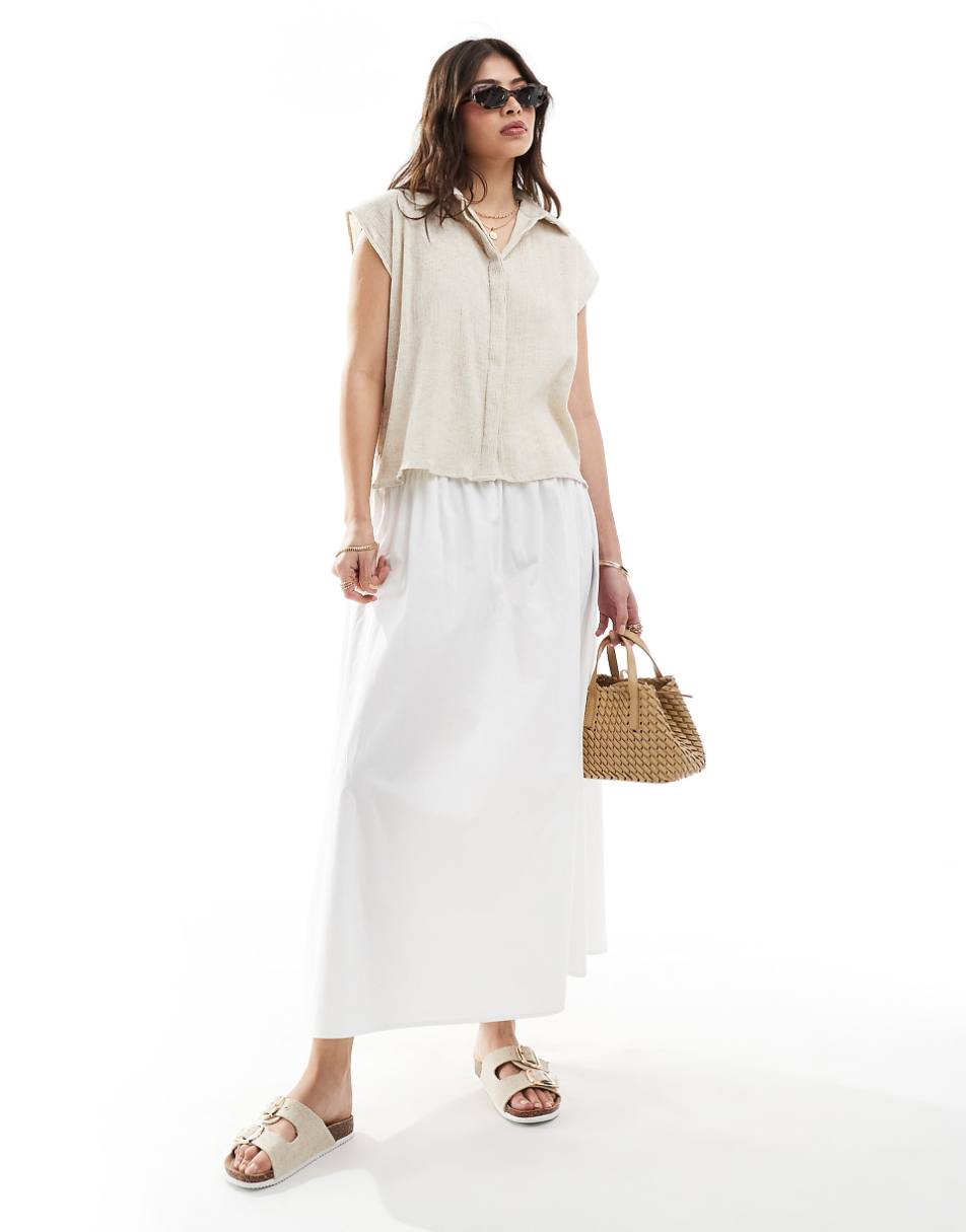 ASOS DESIGN crinkle linen mix sleeveless shirt in natural