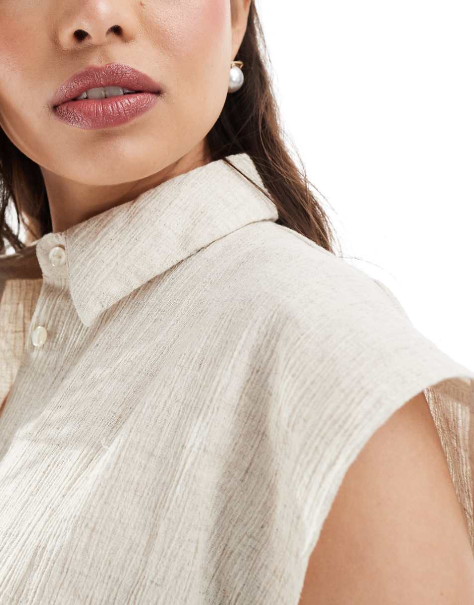 ASOS DESIGN crinkle linen mix sleeveless shirt in natural