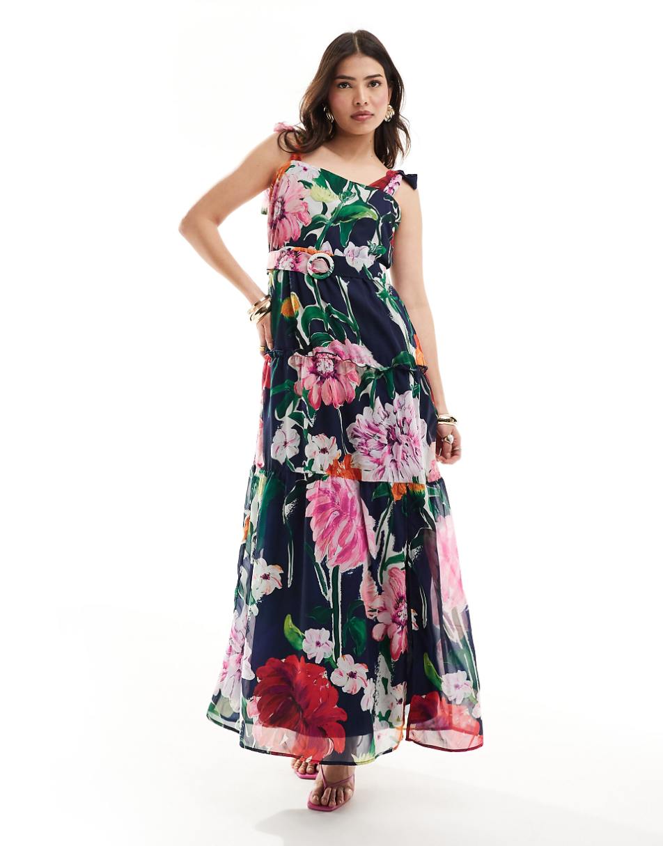 Hope & Ivy tie shoulder maxi dress in dark base floral