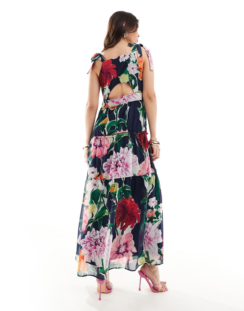 Hope & Ivy tie shoulder maxi dress in dark base floral