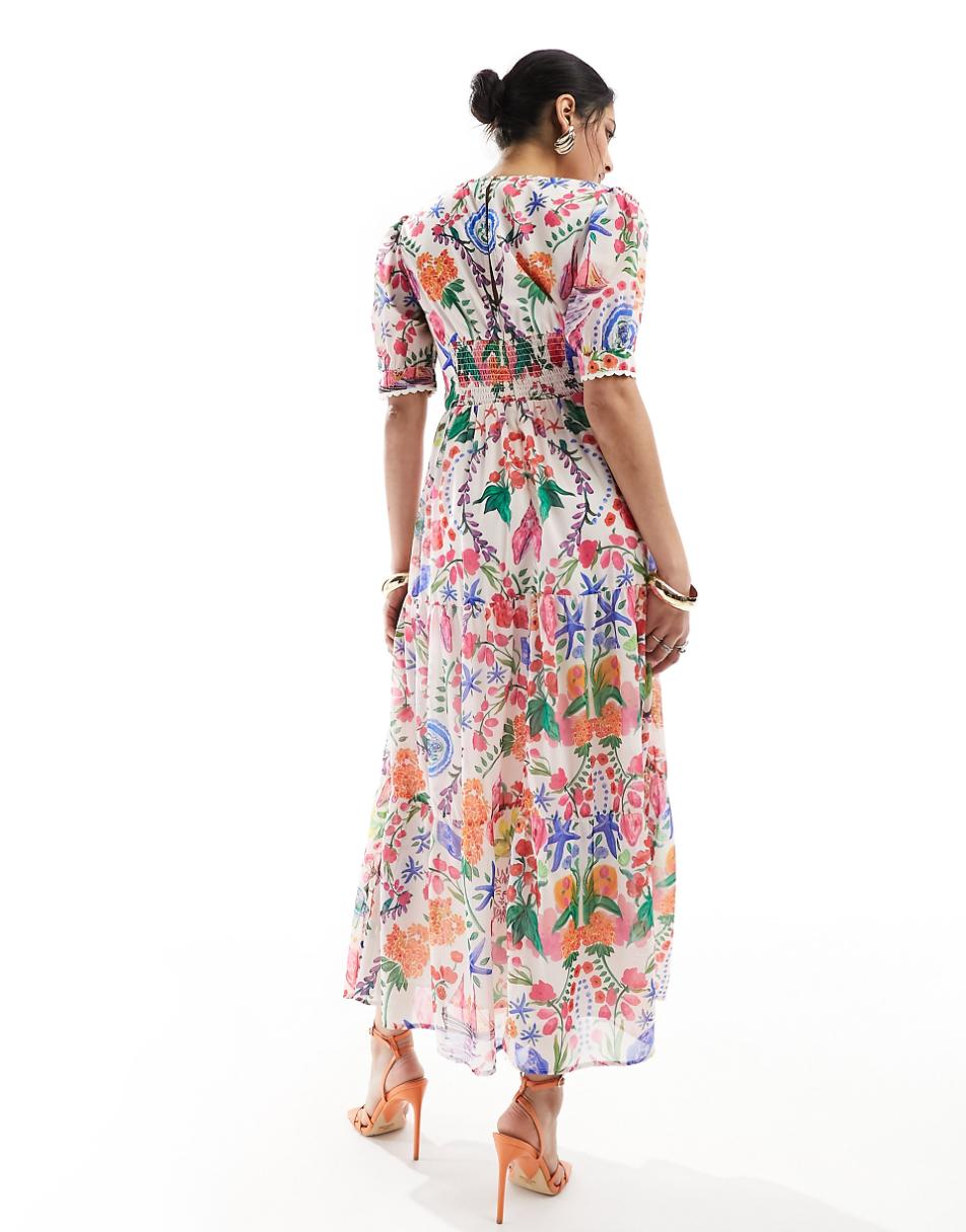 Hope & Ivy tea midi dress in bright patchwork print