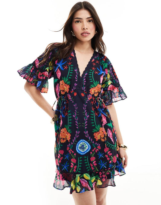 Hope & Ivy mini smock dress in bright floral