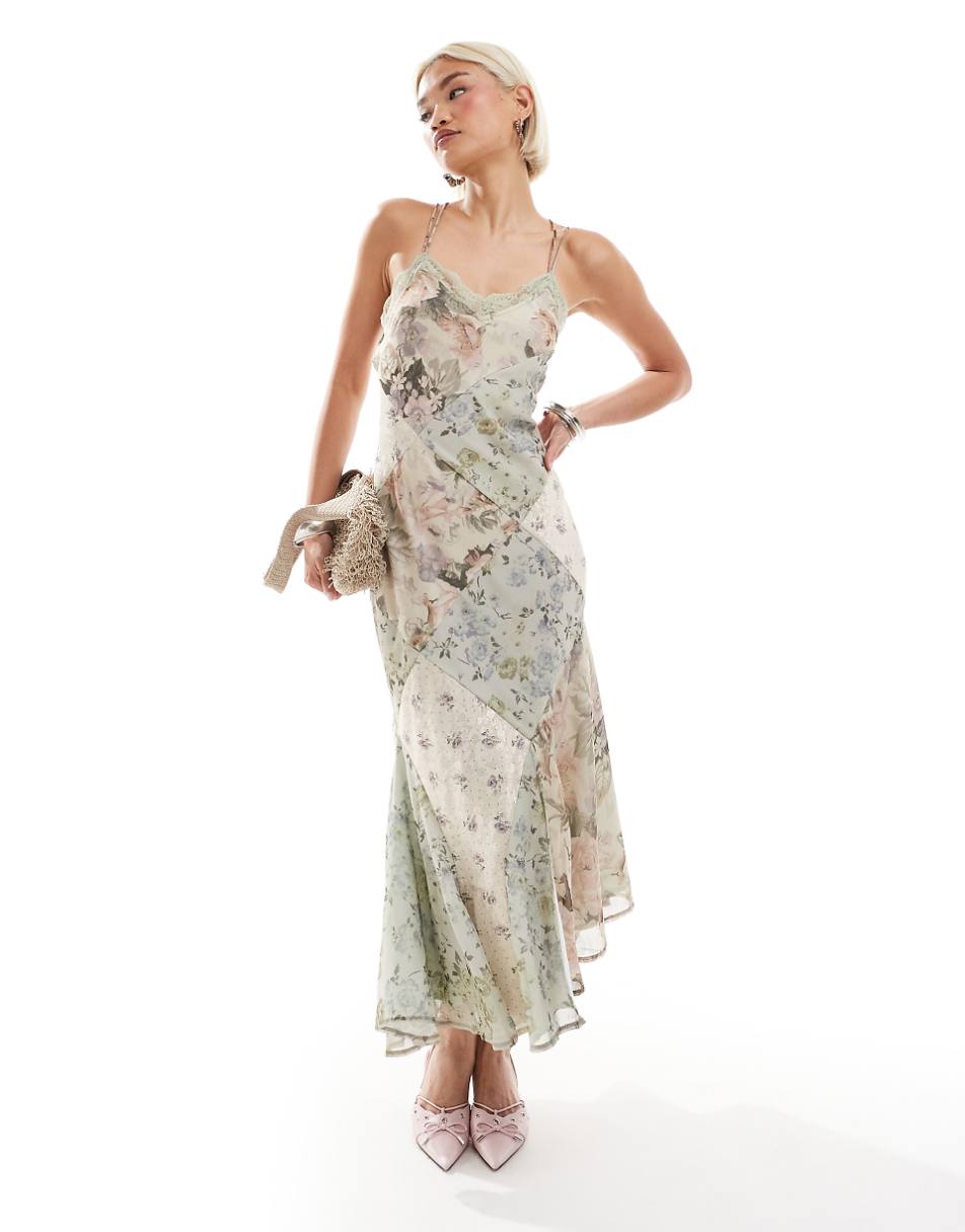 Reclaimed Vintage cami midi dress in patchwork floral print