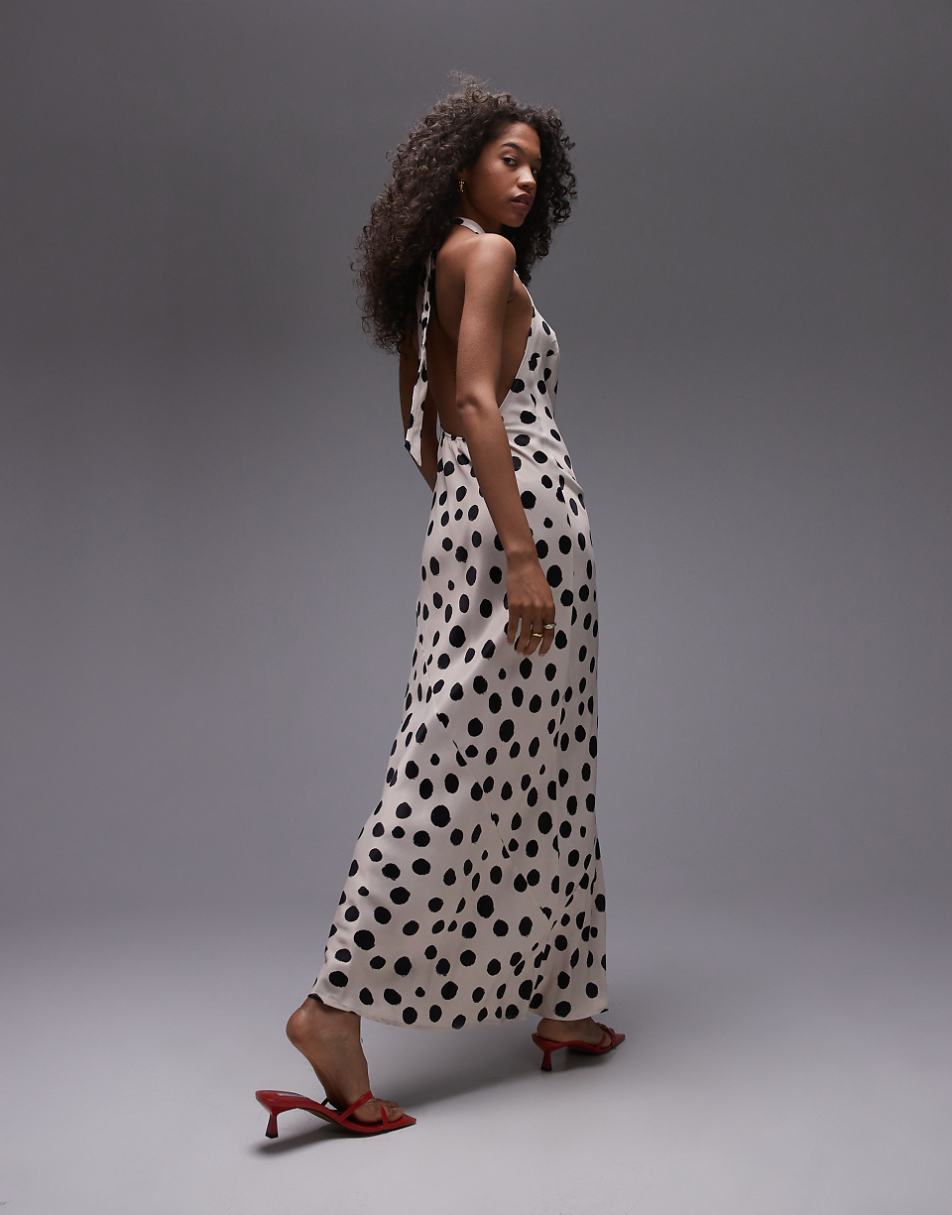 Topshop halter maxi dress in mono spot