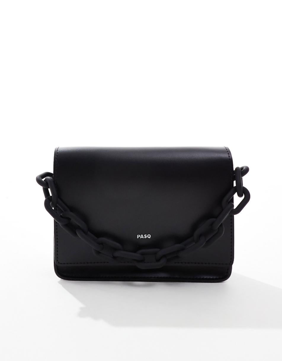 PASQ grab bag with chunky chain and detachable crossbody strap in black