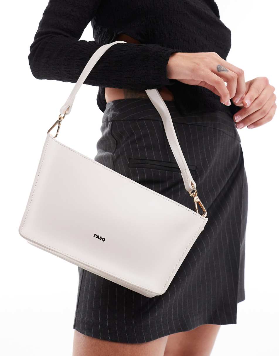 PASQ asymmetric shoulder bag with crossbody strap in off white