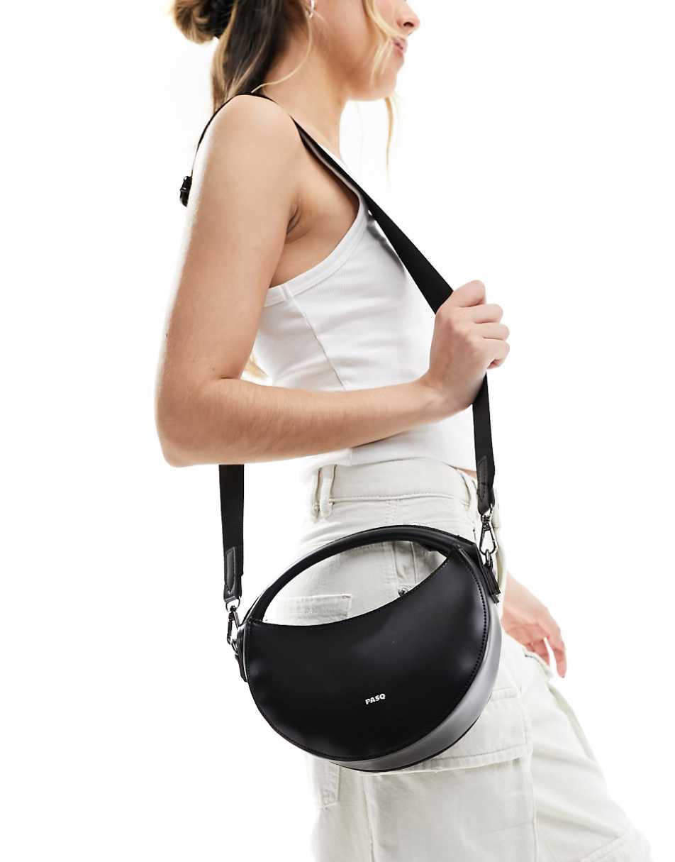 PASQ crescent grab bag with detachable crossbody strap in black