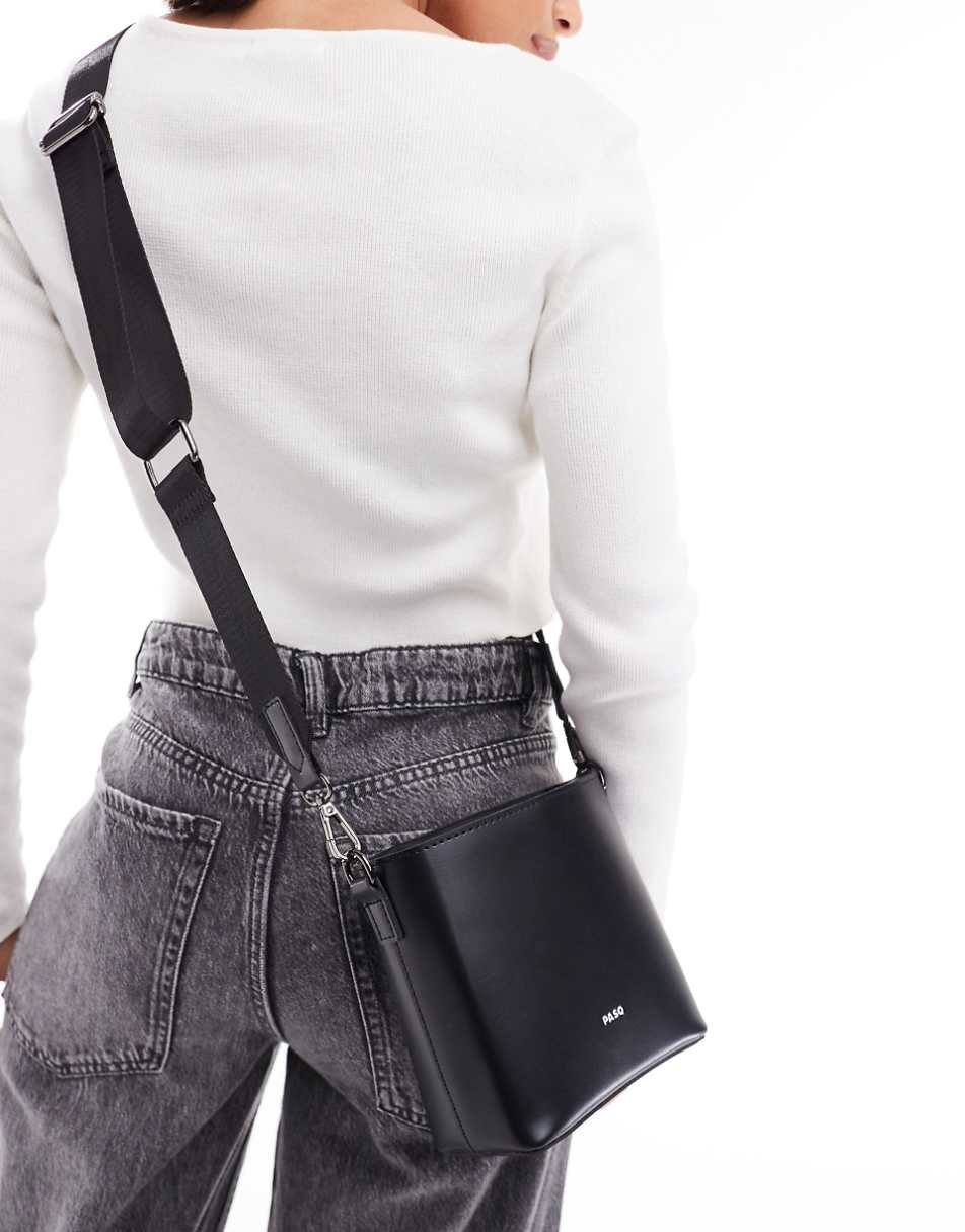 PASQ crossbody drawstring bucket bag in black