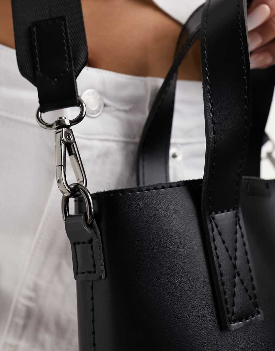 PASQ mini structured tote bag with detachable crossbody strap in black