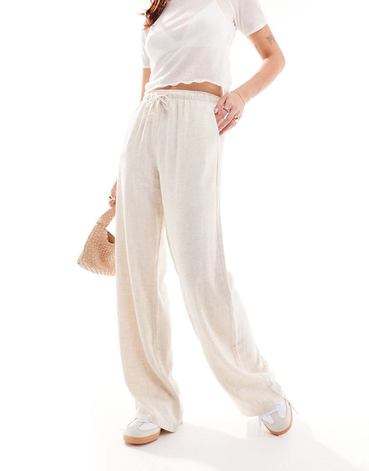 Stradivarius linen look pull on pants in natural