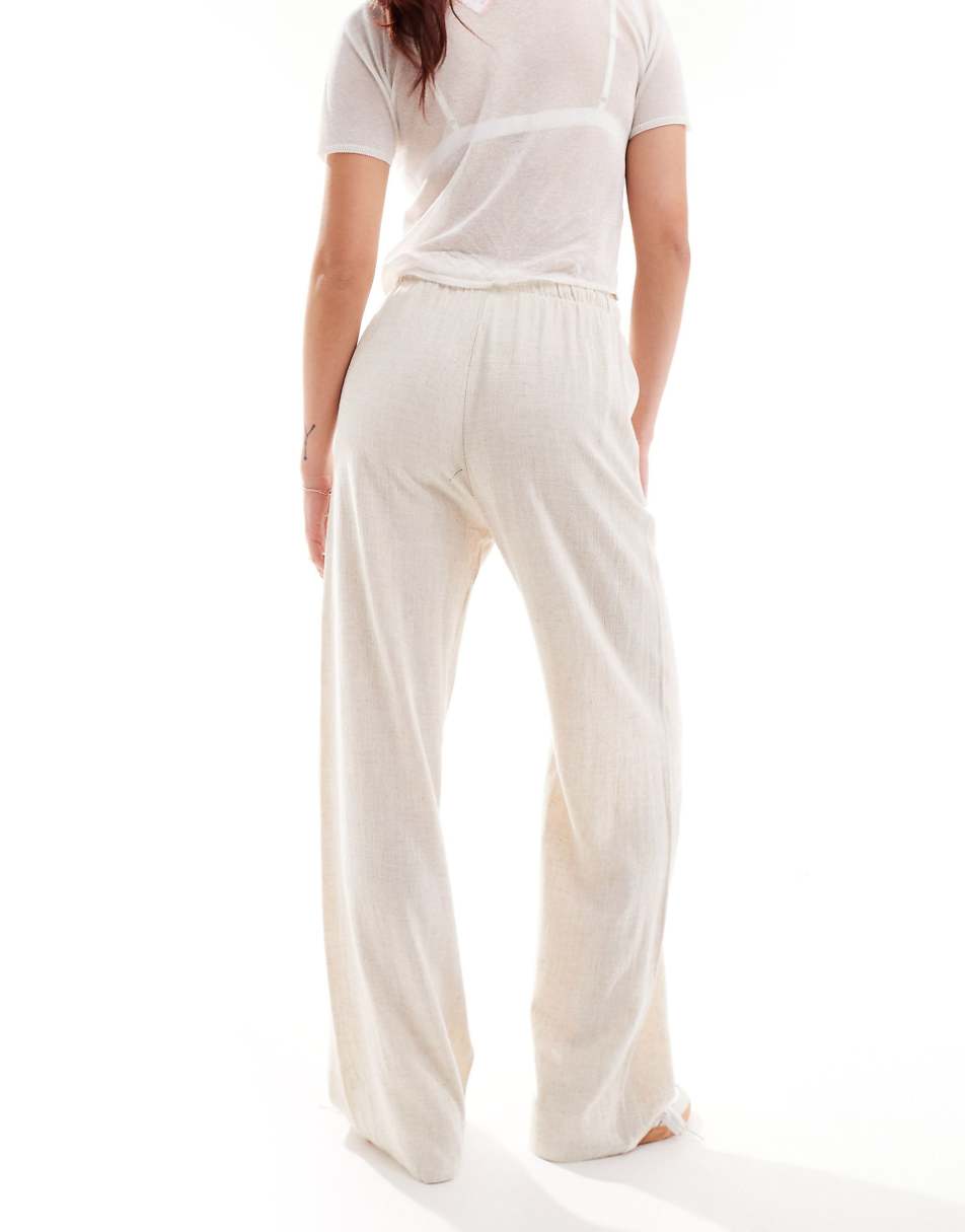 Stradivarius linen look pull on pants in natural