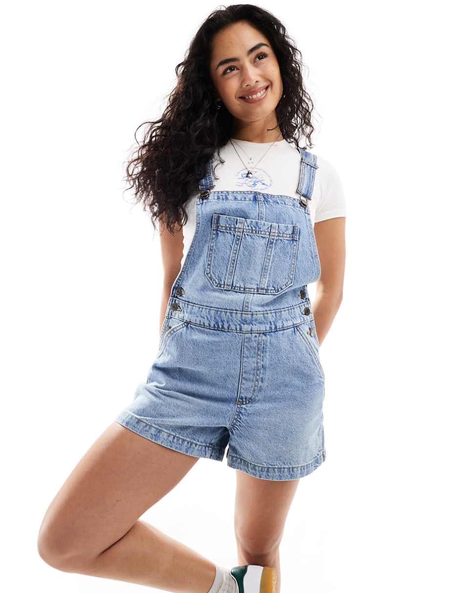 Cotton On classic denim shortalls in vintage blue wash