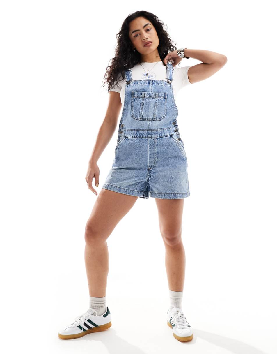 Cotton On classic denim shortalls in vintage blue wash