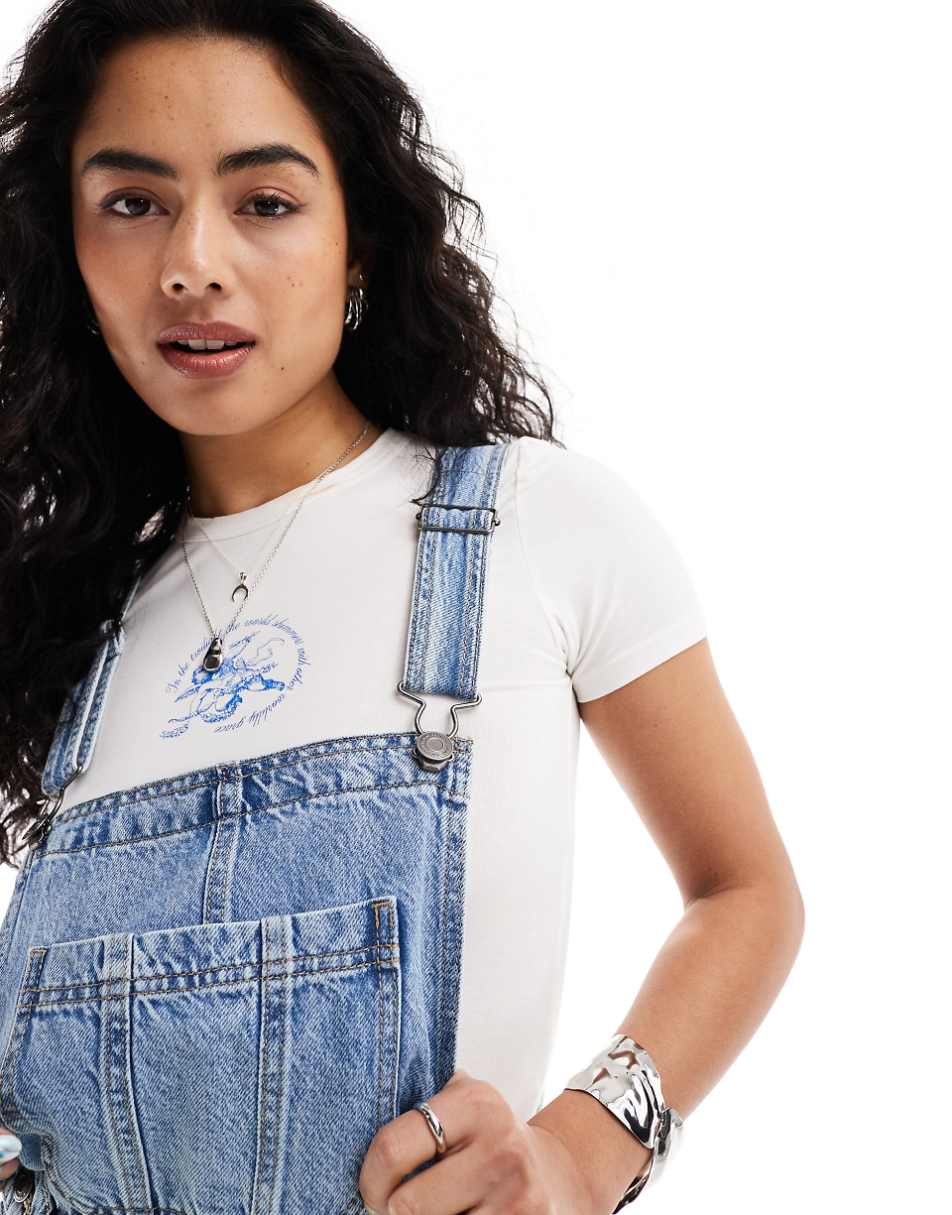 Cotton On classic denim shortalls in vintage blue wash