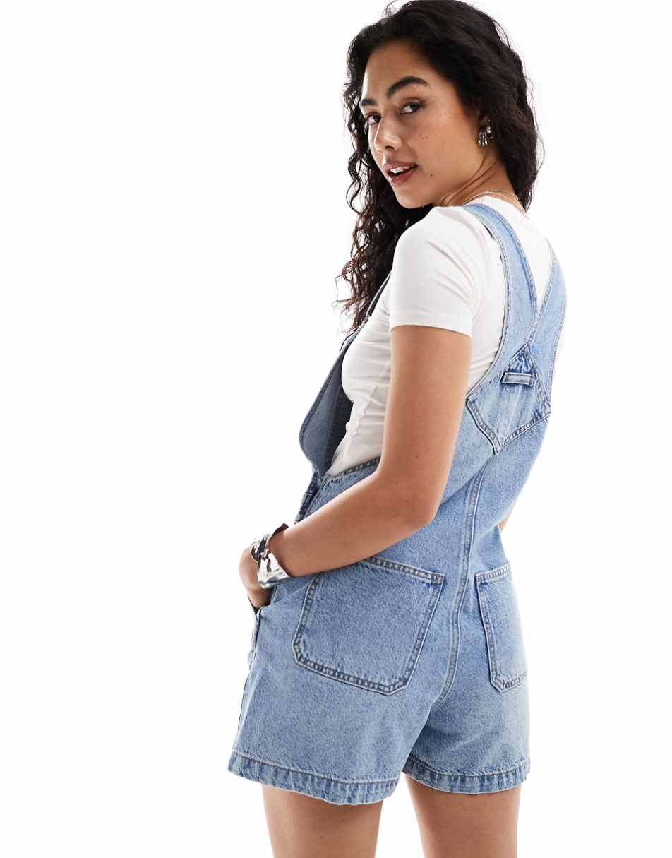 Cotton On classic denim shortalls in vintage blue wash