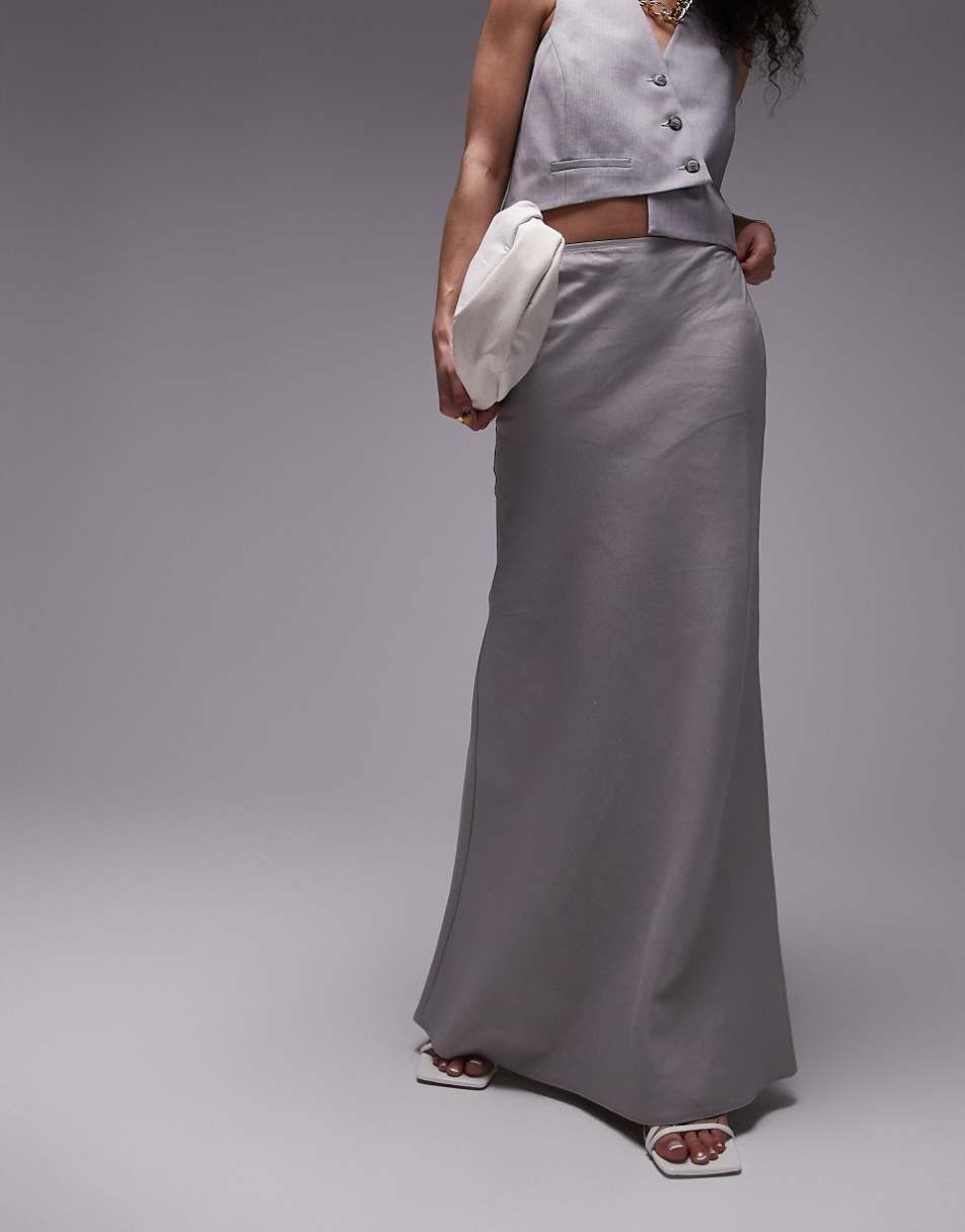 Topshop linen bias maxi skirt in charcoal