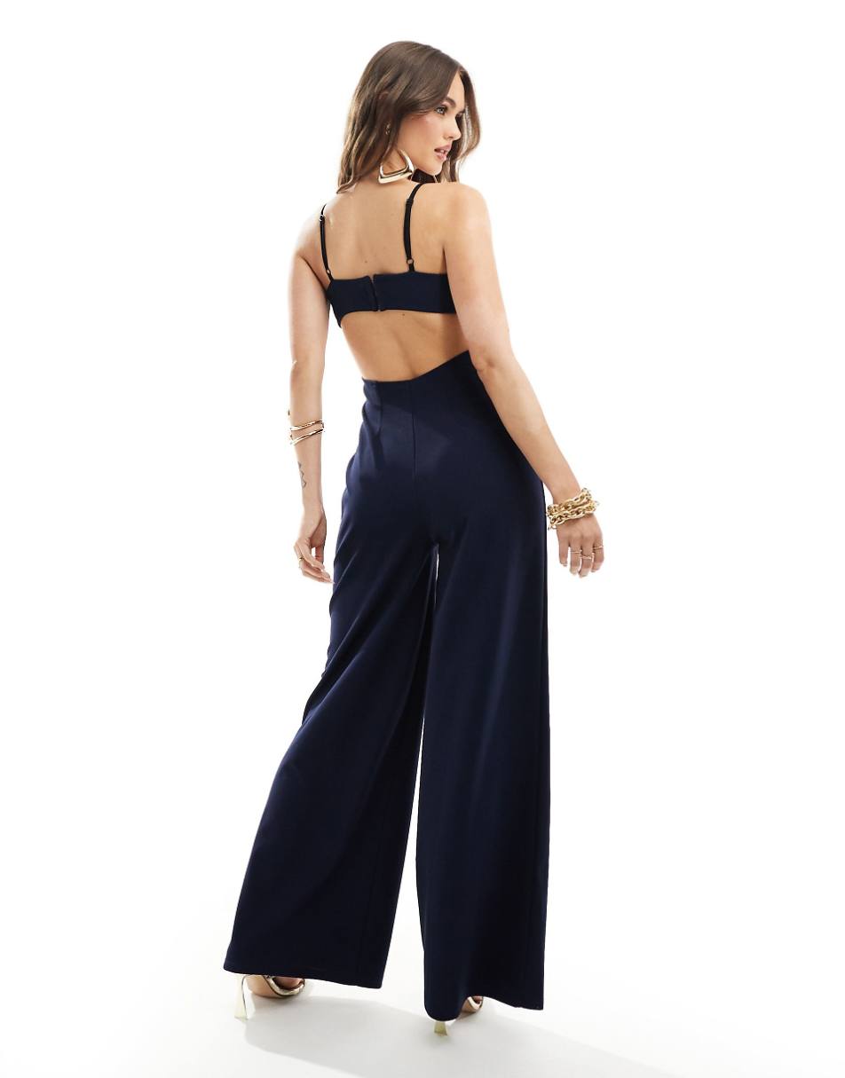 ASOS DESIGN layered cup detail jumpsuit with wide leg in navy