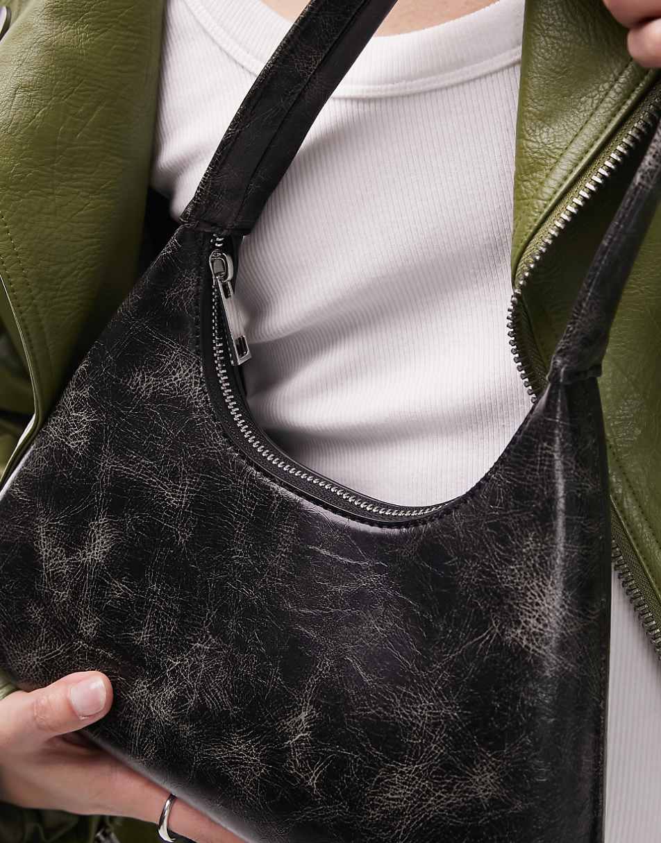 Topshop Shia Y2K shoulder bag in distressed black