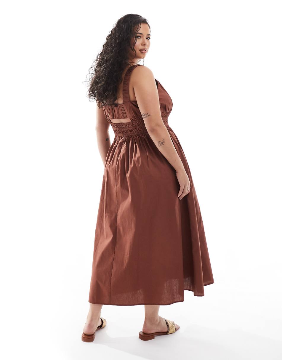 ASOS DESIGN Curve wide strap channel waist midi sundress in chocolate