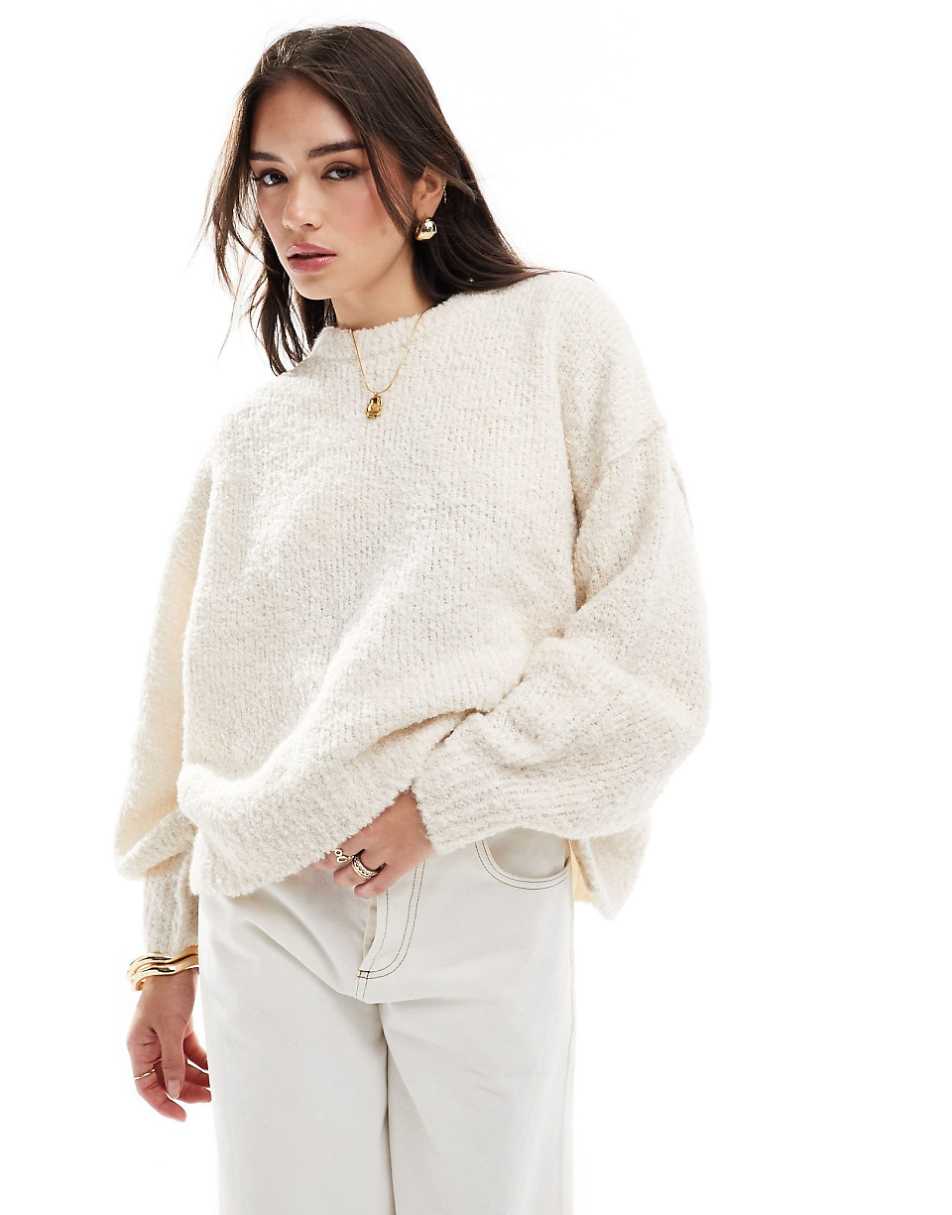 ASOS DESIGN boucle crew neck sweater in cream