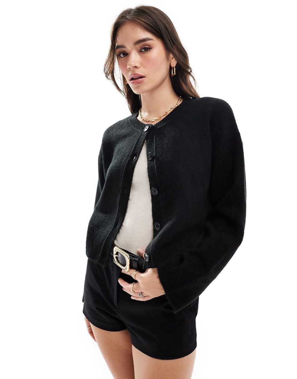 ASOS DESIGN crew neck cardigan in black