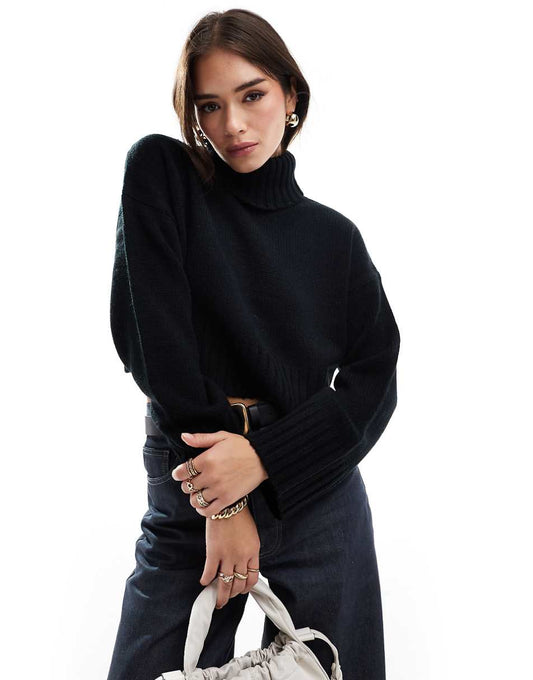 ASOS DESIGN cropped turtle neck sweater in black