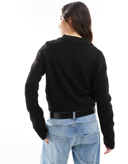 ASOS DESIGN super cropped v neck sweater in black