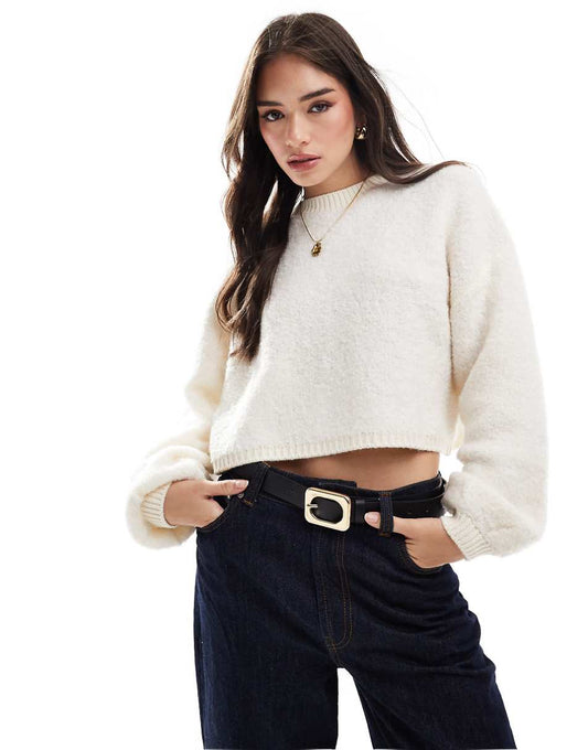 ASOS DESIGN high neck boucle sweater in cream